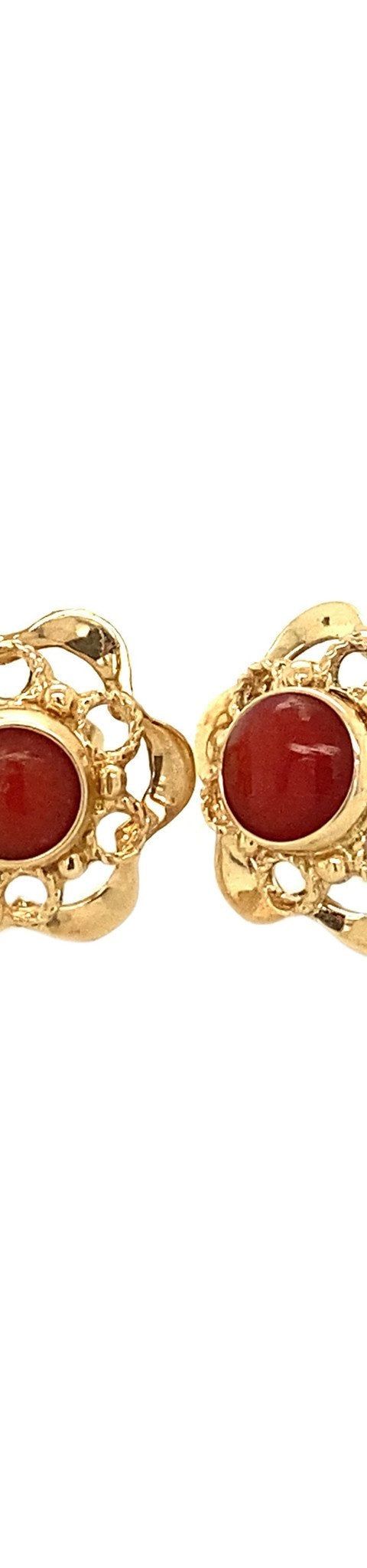 Vintage 14K Gold Stud Earrings with Red Coral